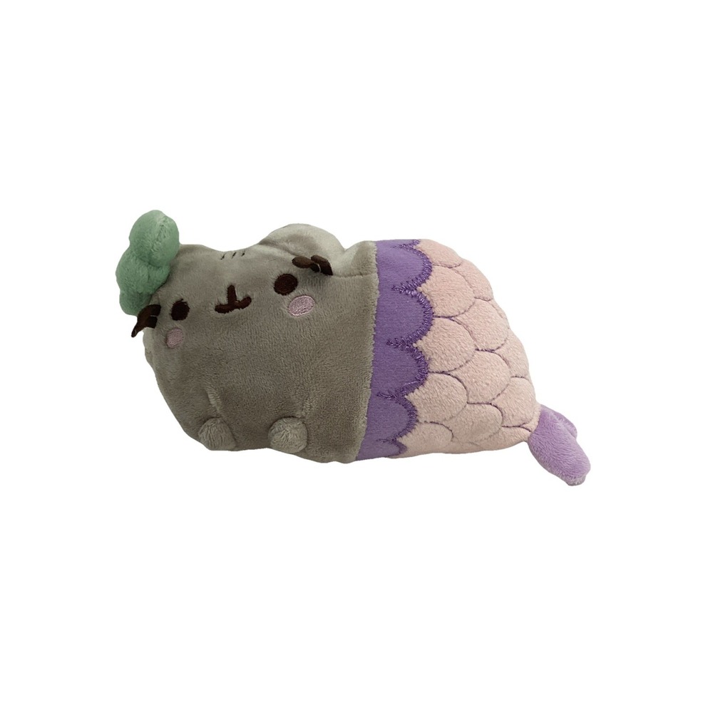 GUND Pusheen Pink Mermaid Plush Stuffed Animal Green Bow 4" x 7"